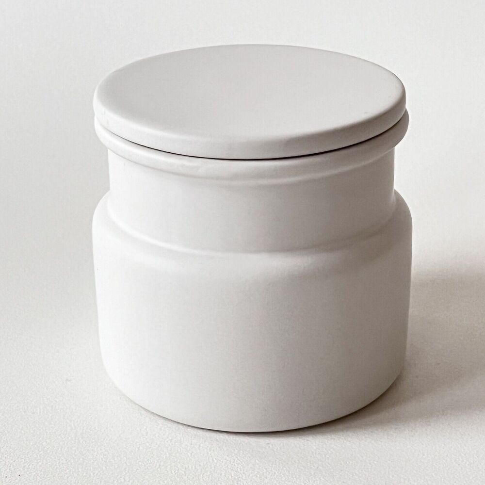 Pottery Barn Ceramic Bathroom Canister Jar with Lid Matte White 4" Tall 2 Avail.